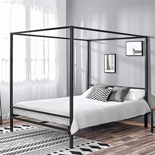 Metal Framed Canopy Bed Frame Four Poster Twin Bed Frame, with Metal Frame and Slats, Holds up to 1100 lbs & Strong Steel Mattress Support, No Box Spring Needed, Twin Size