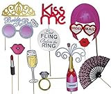 Bachelorette Party Favors, Photo Booth Props 22-Piece Kit - Bridal Wedding Shower Supplies - Glasses, Masks, Tiaras, Mustaches On Sticks - Pre-Assembled - Girls Night Out Accessories