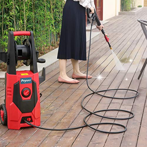 PRYMAX Pressure Washer 3000 PSI 1.70 GPM Car Electric Power Washer with Hose Reel and Interchangeable Nozzles, Red