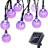 Icicle Solar String Lights, 20ft 30 LED Waterproof Outdoor Globe Fairy Lighting for Christmas, Home, Patio, Lawn, Garden, Wedding, Party, and Holiday Decorations (Purple) ()