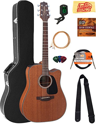 Takamine GD11MCENS Mahogany Dreadnought Cutaway Acoustic-Electric Guitar - Natural Satin Bundle with Hard Case, Cable, Tuner, Strap, Strings, Picks, Austin Bazaar Instructional DVD, Polishing Cloth