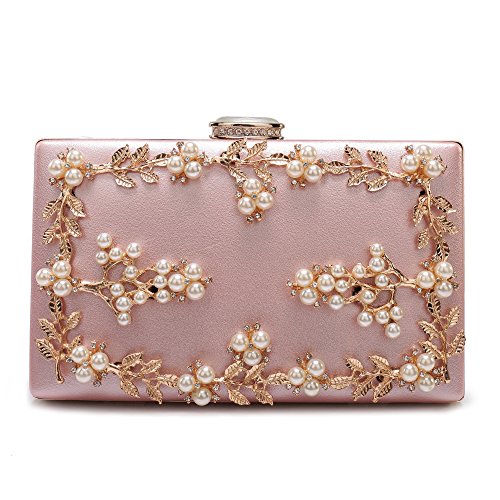 Women s satin flower evening clutch pearl beaded evenin…