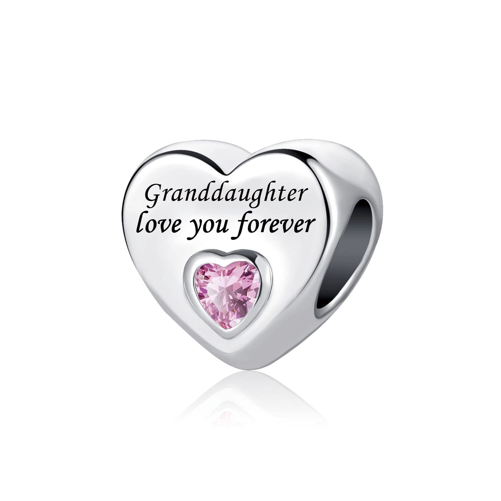 Granddaughter Love You Forever Pink Heart Charm fits Pandora Bracelets Birthday Jewellery Charms Beads Gift for Women Grandma Grandmother Nanny Granny