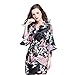 Deksias Women's Printing Peacock Kimono Robe Silk Robe (XXL, Black)