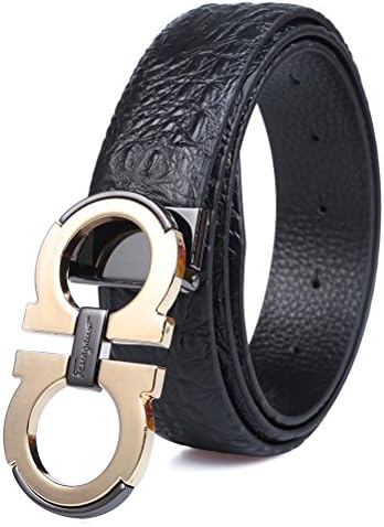 Belts for Men Alligator Pattern Leather Belt 1.3" Wide (Waist Size: 34-36, Gold)