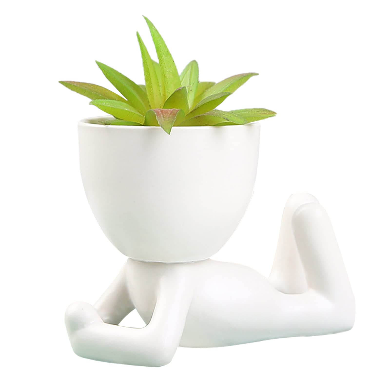 TITA-DONG Creative Human Shaped Ceramic Succulent Flower Pot, Small White Planter for Home Office Decor (#3)