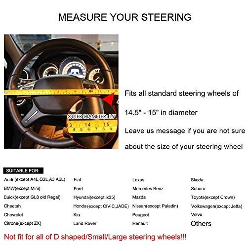 Bestobal Car Steering Wheel Cover Genuine Leather, Universal 15 Inch, Black with Red Lines - Durable, Anti Slip & Odor-Free