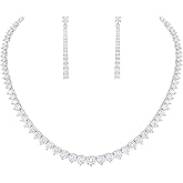WMHaiMo Women Cubic Zirconia Round Cut CZ Bridal Necklace and Dangle Earrings Set for Bride Wedding