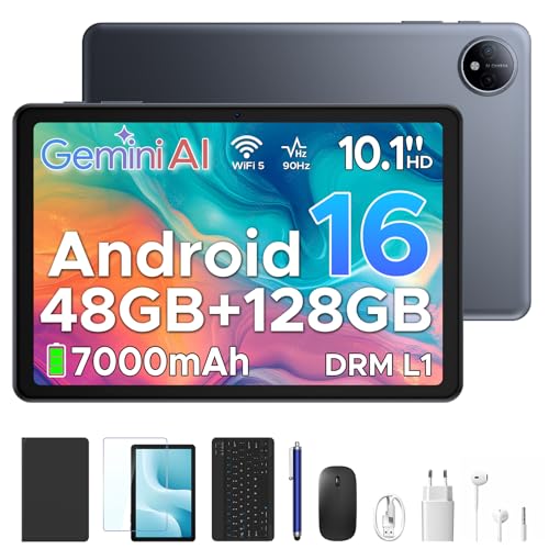 Luzglo P10 Android 16 Tablet 10 Inches, 48GB RAM+128GB ROM/2TB TF, Gemini AI, 90Hz, 7000mAh, WiFi 5, Face ID, OTG, Jack 3.5 mm, Widevine L1, Tablet with Keyboard and Pen, Grey