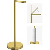 Brushed Gold Toilet Paper Holder Stand Free Standing Tissue Roll Holder | Freestanding Toilet Paper Stand Storage for Bathroom 304 Stainless Steel Rustproof for 4 Rolls(Fits All Rolls) by Evolvegoods