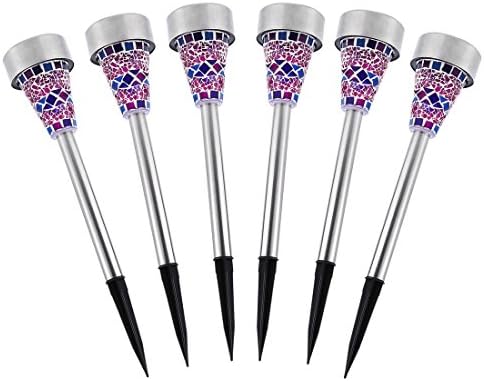 Solar Pathway Lights Led Solar Lights Mosaic Decoration Stake Light for Garden Lawn Landscape Walkway - Pack of 6 - Purple