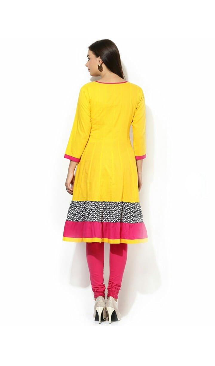 anjushree choice women's yellow anarkali stitched cotton kurti