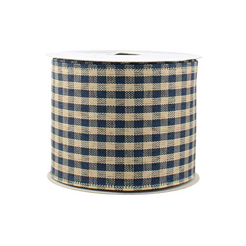 Navy Blue Gingham Wired Ribbon - 2 1/2 Inch x 10 Yards, Christmas Decor, Birthday, Rustic Wedding, Farmhouse Party, Picnic