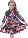 Bonny Billy Girl's Long Sleeve Kid Dress Ruffle Neck A-Line Flower Print