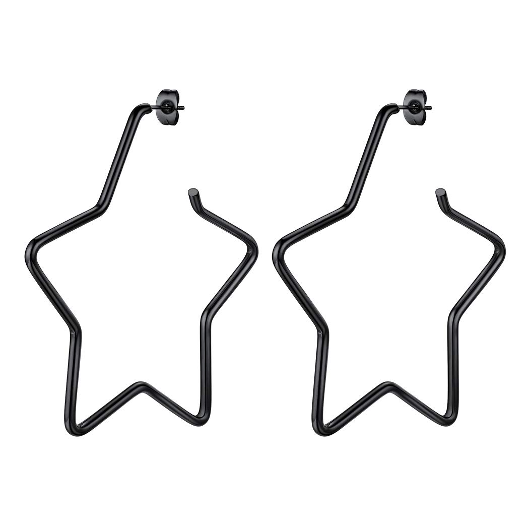 Stainless Steel Star Hoop Earring Wedding Bridal Jewelry Lightweight Black Geometric Dangle Earrings for Women