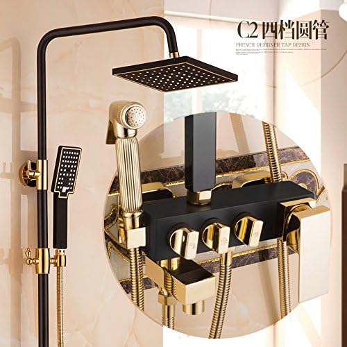 Amazon Com Modern Single Handle Kitchen Faucet Bathroom Sink Faucet Brass Kitchen Mixer Taps European Black Shower Set Black Bronze Hot And Cold Water Faucet Gold Plus Black Shower Set C2 Round Tube Four Gear