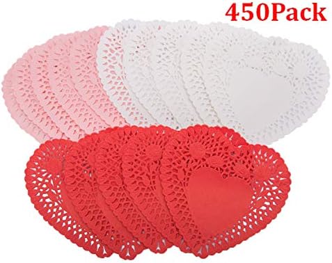 300pcs Mini Valentine Heart Doilies Lace Paper - Red Pink White - Valentine's Day Wedding Party Decoration Ornaments, 4"