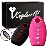 2Pcs Keyless4U 5 Buttons Key Fob Silicone Remote Cover Case Keyless Jacket Holder Protector for Nissan Altima Maxima Armada Murano Rogue Sedan Pathfinder(Black Rose)