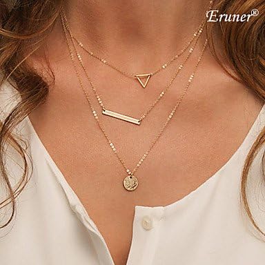 Nierstein Euner Thin Gold Chain / Dainty Set of Layered Necklaces with Bar, Triangle, Disc