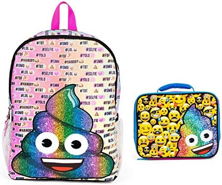 Emoji Rainbow Poo 16 inch Backpack and Insulated Lunch Box Two Piece Bundle Set