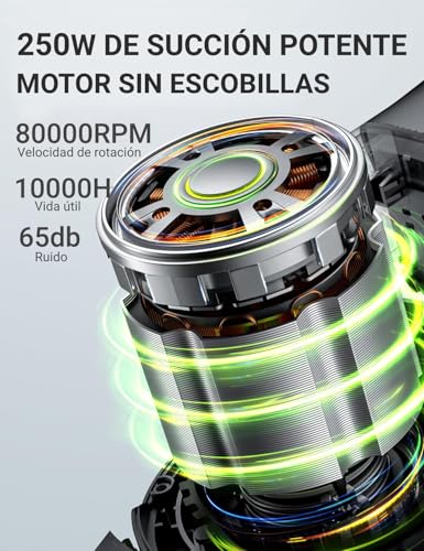 kalado Aspiradora Inalámbrica 26KPa, 6 En 1 Aspirador Vertical Antienredos 250W, Pantalla LED, 40 min Aspirador De Mano Silencioso,Batería Extraíble, Apto para Suelos Duros/Alfombras/Pelo De Mascotas