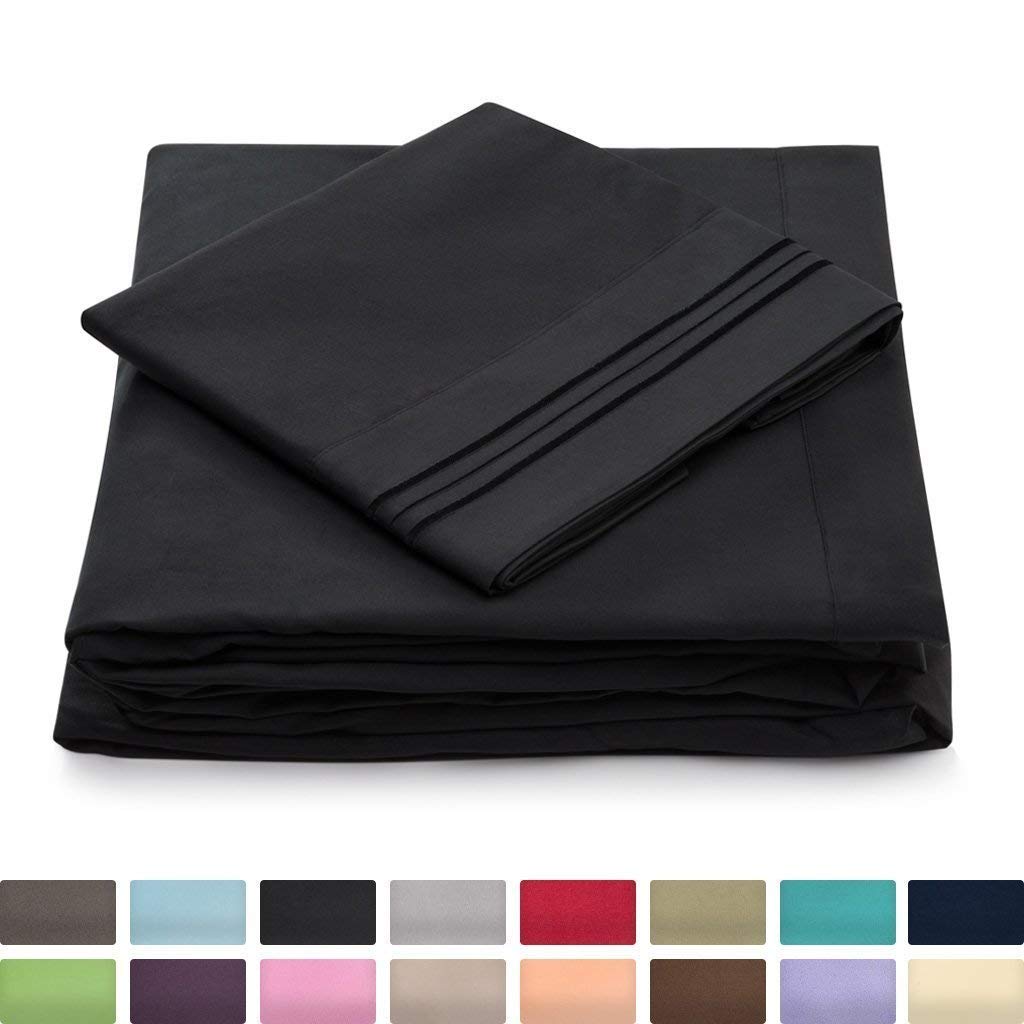 Twin Size Sheet Set - 3 Piece - Deep Pocket Twin Sheets - Extra Soft, , Cool & Breathable Bedding - Wrinkle, Stain & Fade Resistant Bedset (Twin, Black)