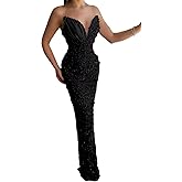 Sparkly Sequin Mermaid Prom Dresses Long V Neck Satin Beaded Pleated Tight High Waist Formal Dresses Evening Party Gowns