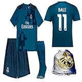 Real Madrid NB Ronaldo Bale Benzema Ramos 2017 2018 17 18 Kid Youth REPLICA Third Jersey Kit : Shirt, Short, Socks, Bag (Bale Third, Size 28 (11-12 Yrs Old Approx.))