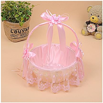 Lersey Romantic Wedding Party Bowknot Faux Pearl Flower Girl Basket With Heart Shape Decor 002