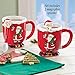 Collections Etc Red Santa Mugs with Spoons - Set of 2 Red
