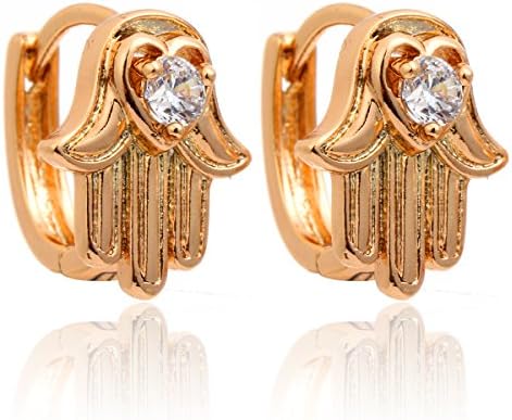 Windshow 18K Gold Plated Hamsa Symbol Fatima Hand Crystal Huggie Hoop Earrings for Children 0.47"