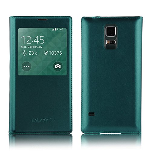 Galaxy S5 Case Black Leather Smart View Flip Cover for Samsung