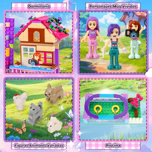 Charmofun Tree House Building Set, Tree House Building Set with 3 Characters and 4 Animals, Friends Friendship Tree House for Kids Ages 8 Years Old (Pink)