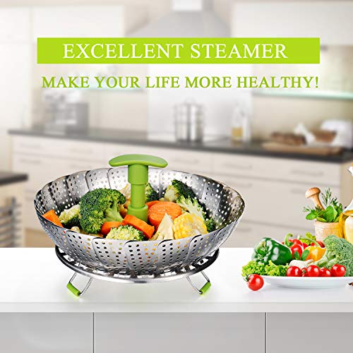Vegetable Steamer Basket Stainless Steel Food Steamer Veggie Steamer Insert with Extendable Handle, Cooking Steamer Expandable to Fit Various Size Pot (7" to 11")