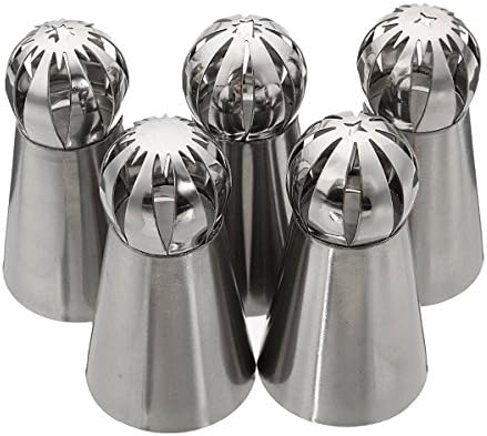 Lytshop Easy installation Icing Nozzles Cake Piping,5pcs Stainless Steel Sphere Ball Icing Piping Nozzle Cup Cake Pastry Tips Decor