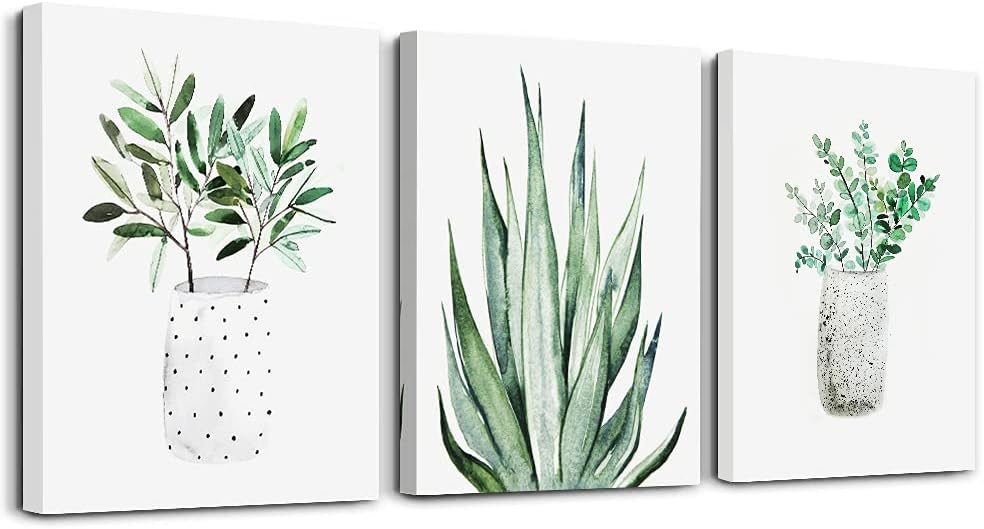 Posters & Prints - farmhouse Wall Art painting for dining room bathroom Abstract Canvas art family Wall decor for Bedroom kitchen Wall Decoration Living Room decor art Green Leaf pictures Artwork for home walls 3 piece