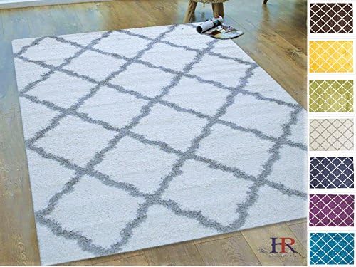 Handcraft Rugs - Shaggy Rug Moroccan Trellis Diamond Ivory / Grey Soft and plush shag area Carpet Rug Carpet (Approximately 5 ft. by 7 ft.)
