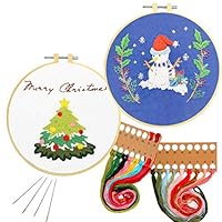 Nuberlic 2 Pack Embroidery Starter Kit Cross Stitch Kit with Pattern for Beginners Adults Craft Stamped Embroidery Cloth Hoops Threads Needles