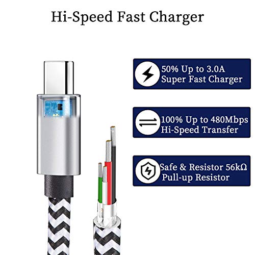 QQLIKE USB Type c Cable, 5 Pack (6FT) Nylon Braided USB C Cables 3A Fast Charging Charger for Samsung Galaxy S9/S8 Note8/9 20 10 S21 S20 S10 Plus C Cord