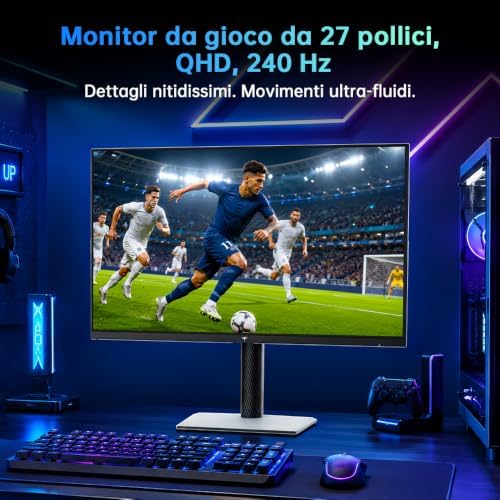 H27E6S Monitor Gaming 27 Pollici QHD 2560 x 1440, 240 Hz (OC 275 Hz), Fast IPS, 1 ms, HDR400, FreeSync & G-Sync Compatible, Eye Care, VESA 100 x 100, Supporto Regolabile, HDMI 2.0, DisplayPort 1.4