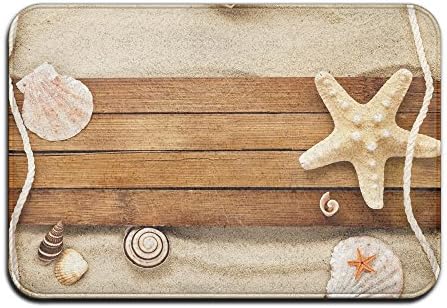 Seashell Starfish Wood Theme Anti-slip Door Mat Home Decor Indoor Outdoor Entrance Doormat Rubber Backing 23.6 X 15.7 Inches