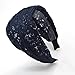 Lace Flower Headband - Lace Hairband Black Flowers Head Wrap Women's Classic Hairband Hair Accessory (Navy Strip)