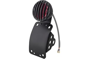 KICRY Motorcycle Side Mount License Plate Bracket with LED Tail Brake Light, 3/4" Axle Hole Rear Mount, Brake Running Plate Light Compatible with Harley Cruiser Bobber Chopper Cafe Racer (Black Grille Kit)