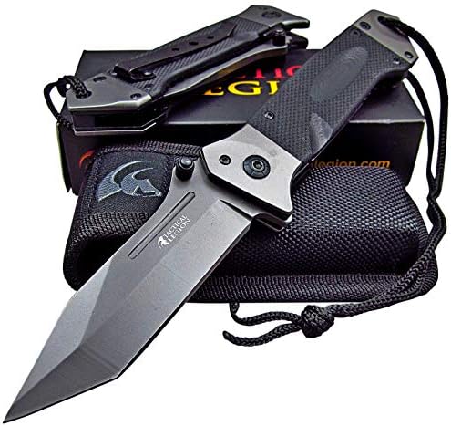 Tactical Legion Heavy Duty Folding Pocket Knife with Sheath - 8Cr13MoV Razor Sharp Blade - Everyday Carry Knives Great for Outdoor Work Survival Camping Hiking