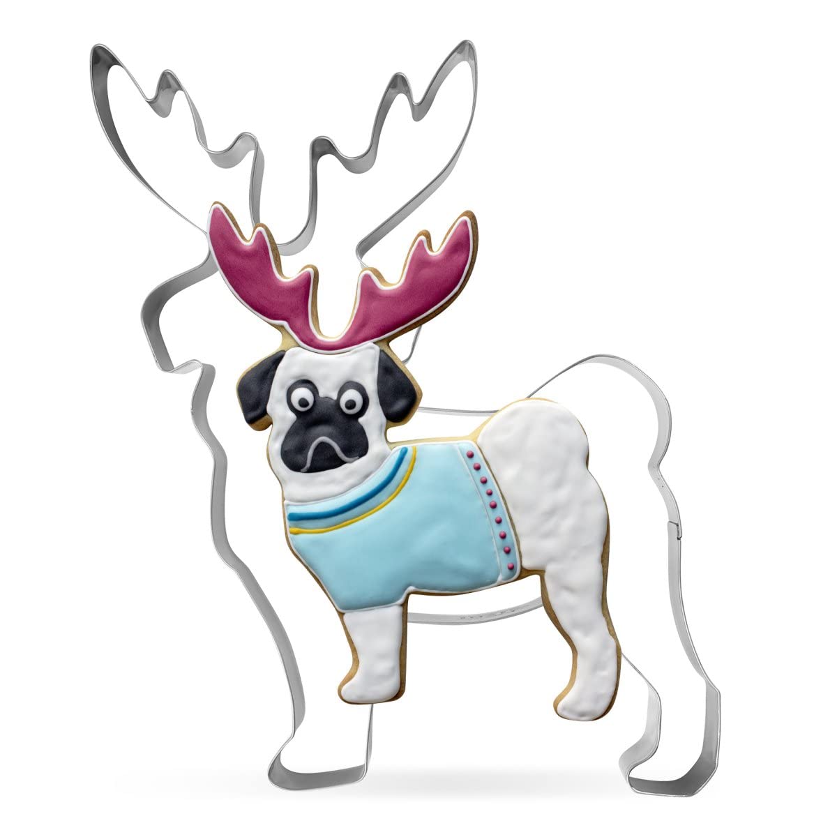 Tasty XXL Cookie Cutter Pug Shape for Cute, Fun and Unique Cookie Creation and Baking in Classic Glossy Silver, Dimensions: 20x16x2.5cm