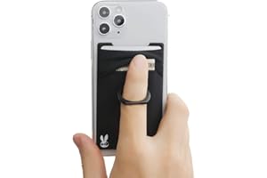 TUZAMA 5-in-1 Cell Phone Wallet-Stick On Spandex Ring Card Holder Sleeve Back-Double-Pocket+Magnetic+Finger Grip Strap Loop+Kickstand+RFID Block,Most of Smartphones
