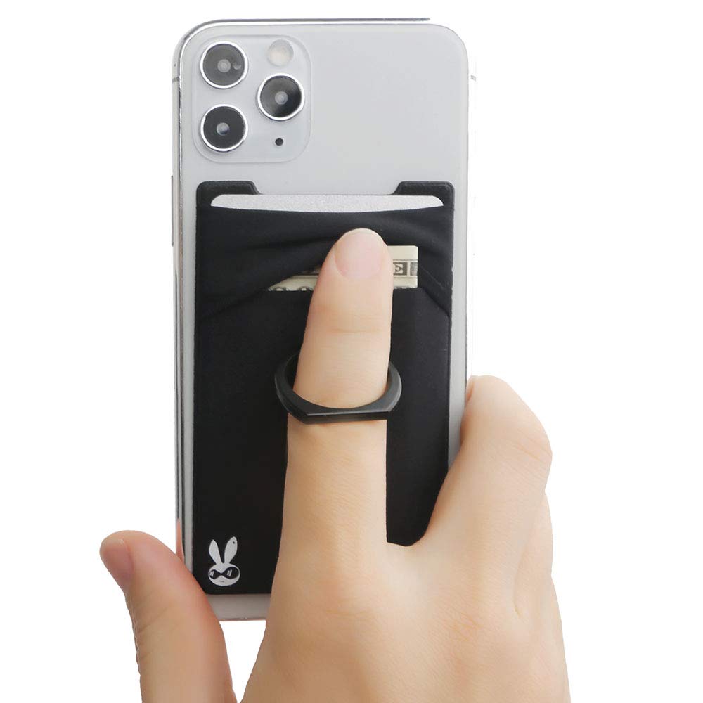 Photo 1 of TUZAMA 5-in-1 Cell Phone Wallet-Stick On Spandex Ring Card Holder Sleeve Back-Double-Pocket+Magnetic+Finger Grip Strap Loop+Kickstand+RFID Block,Most of Smartphones