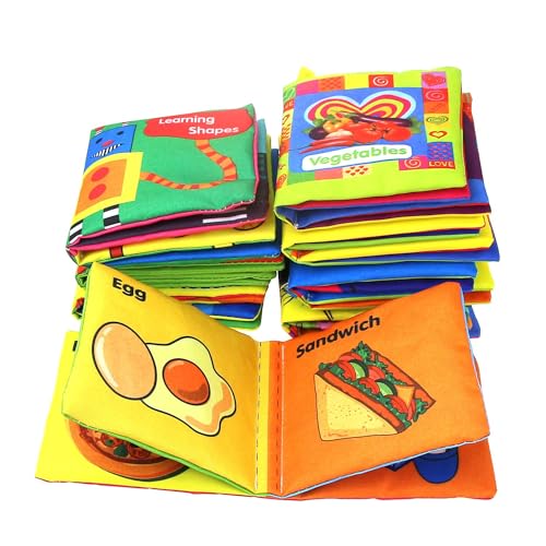 TERRIFI Soft Baby Books Set - 8 Pcs Cloth and Bath Books, Crinkle, Washable, Non-Toxic Early Education Toys for Newborns, Babies, Infants, Toddlers, Kids - Preschool Learning