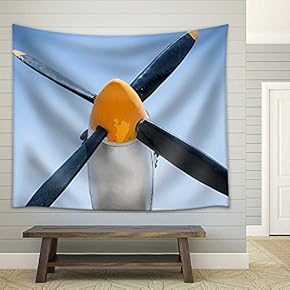 Propeller and Engine of Vintage Airplane - Fabric Wall Tapestry Home Decor - 51x60 inches