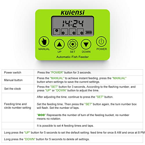 KUIENSI Automatic Fish Feeder, Vacation Fish Food Dispenser for Aquariums with Moisture-Proof System, Accurate Feeding Suitable for Granulated Flakes and Other Fish Foods